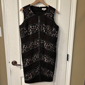 EUC Calvin Klein Black Mixed Media Lace Leather Bodycon Sheath Dress